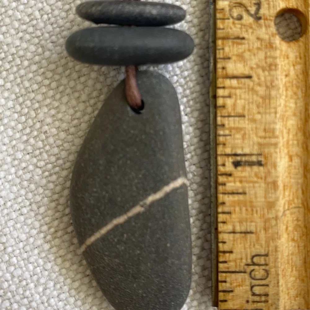 Gray Stone Pendant Necklace with Brown Cord - Picture 4 of 4